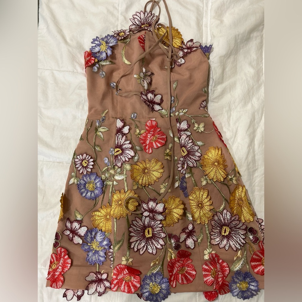 Elliatt 3D floral appliqué Embroidered halter Dress - Picture 2 of 5